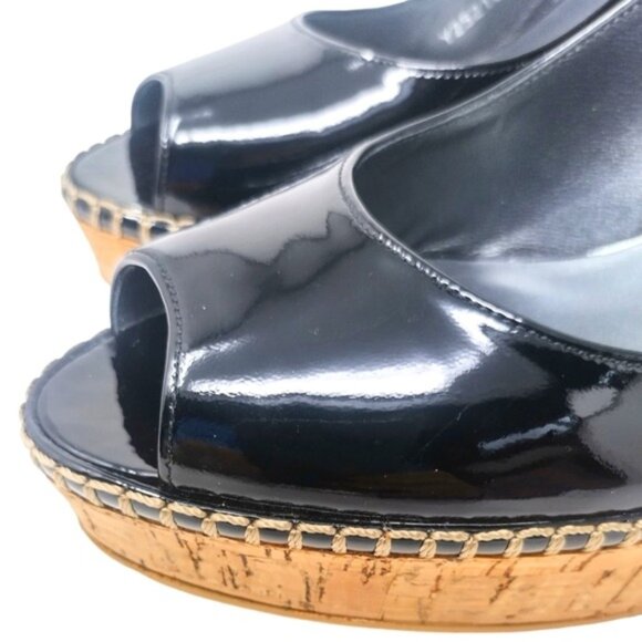 Stuart Weitzman Black Patent Leather Slingback Wedges 7.5 - Picture 2 of 8